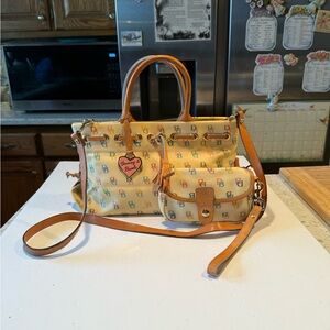 DB Cream Multi Color Monogram Canvas Coat Leather Tassel Shoulderbag, Wristlet